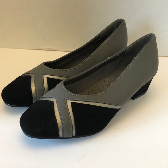 Comfort Well By Beacon Shoes Gray Black Round Toe Heel Poshmark